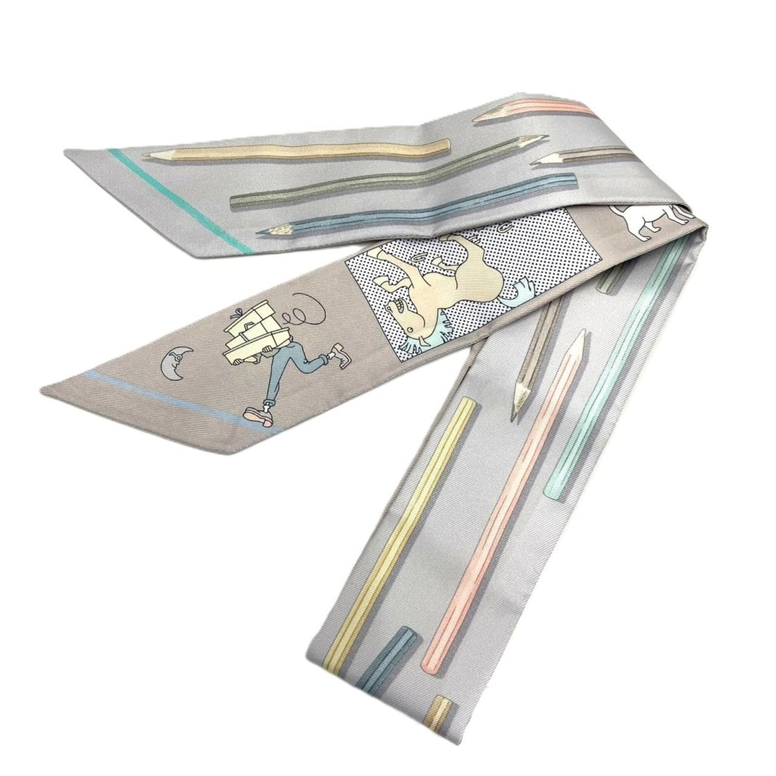 Hermes Twilly Scarf Muffler Now, take out your colored pencils Carre Libre HERMES: --- Catalog ---Category: SizeSize (LxW): 86cm x 5cm / 33.85'' x 1.96''Category: DesignType: ScarfGender: WomenMaterial: Silk Category: GeneralMPN: H064221S 04Brand: Hermes--- Item List ---Section: Con