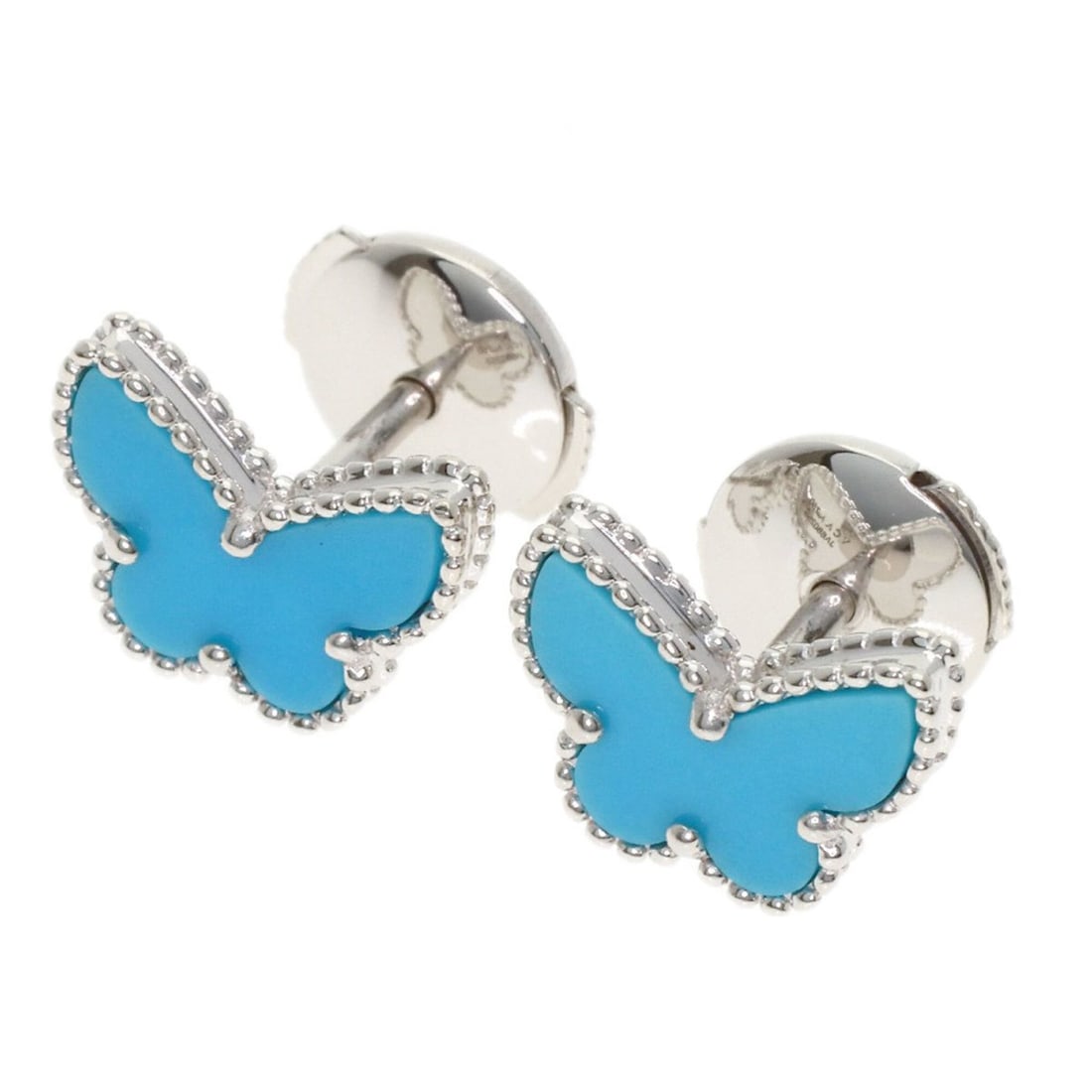 Van Cleef & Arpels Sweet Alhambra Papillon Turquoise Earrings, 18K White Gold, Women's: --- Catalog ---Category: SizeSize (HxWxD): 7.70mm x 10.00mm x 2.00mm / 0.30'' x 0.39'' x 0.08''Category: DesignType: Stud earringsColor: SilverGender: WomenMaterial: White gold (18K)Category: GeneralB