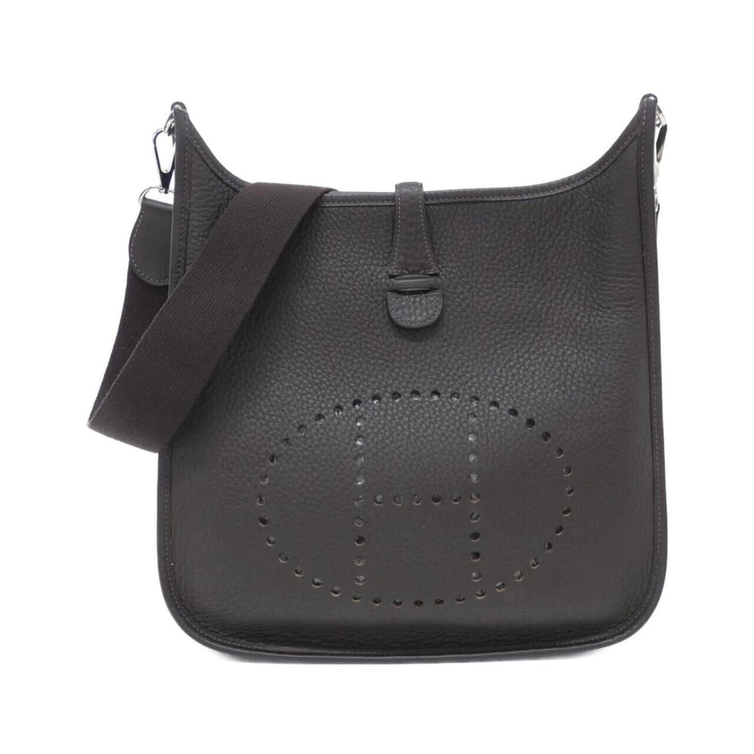 Hermes Evelyne 2 PM 043768CK Shoulder Bag: --- Catalog ---Category: SizeSize (HxWxD): 29cm x 28cm x 8cm / 11.41'' x 11.02'' x 3.14''Category: DesignType: Shoulder bagColor: EbeneGender: Men,WomenMaterial: Taurillon clemence leather Hardware Co