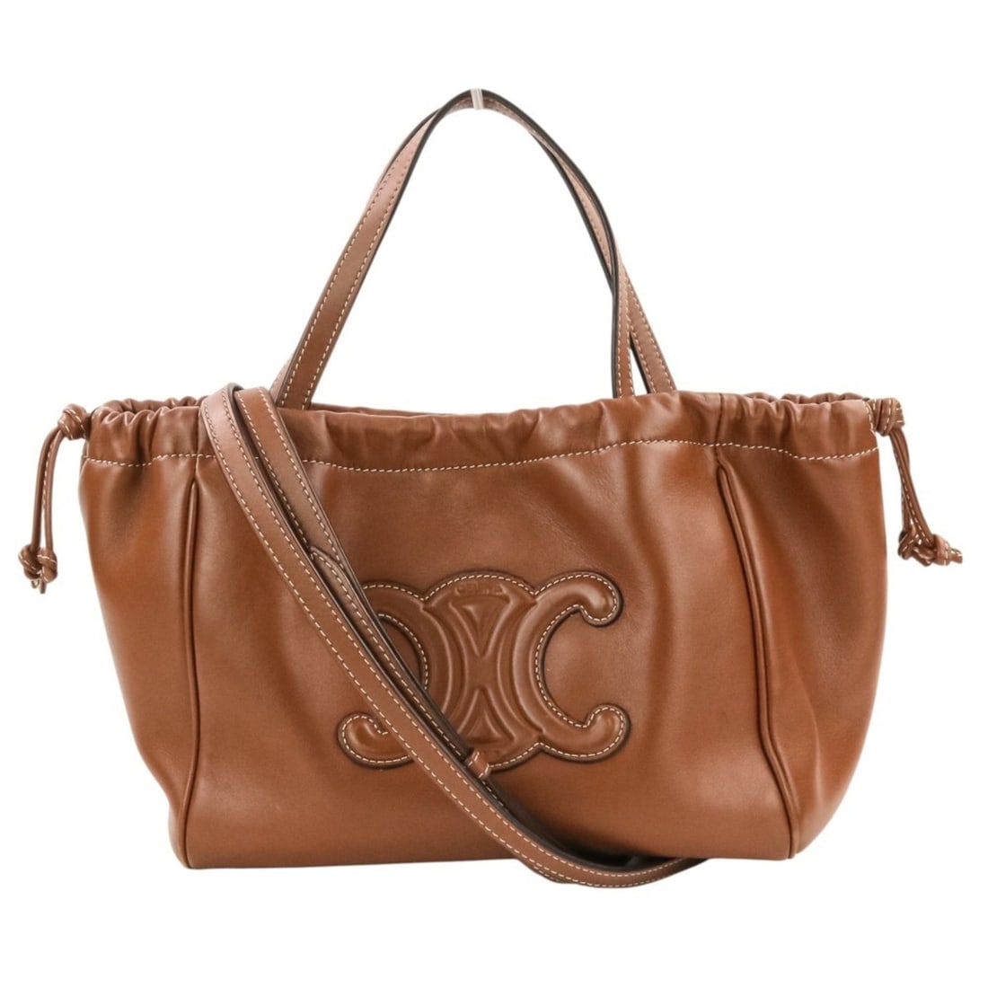 CELINE Small Cabas Drawstring Cuire Triomphe 2-way Handbag/Shoulder Bag, Brown, Women's: --- Catalog ---Category: SizeSize (HxWxD): 18cm x 31cm x 12cm / 7.08'' x 12.2'' x 4.72''Category: DesignType: Handbag, Shoulder bagColor: BrownGender: WomenMaterial: Leather Category: GeneralBrand: Ce