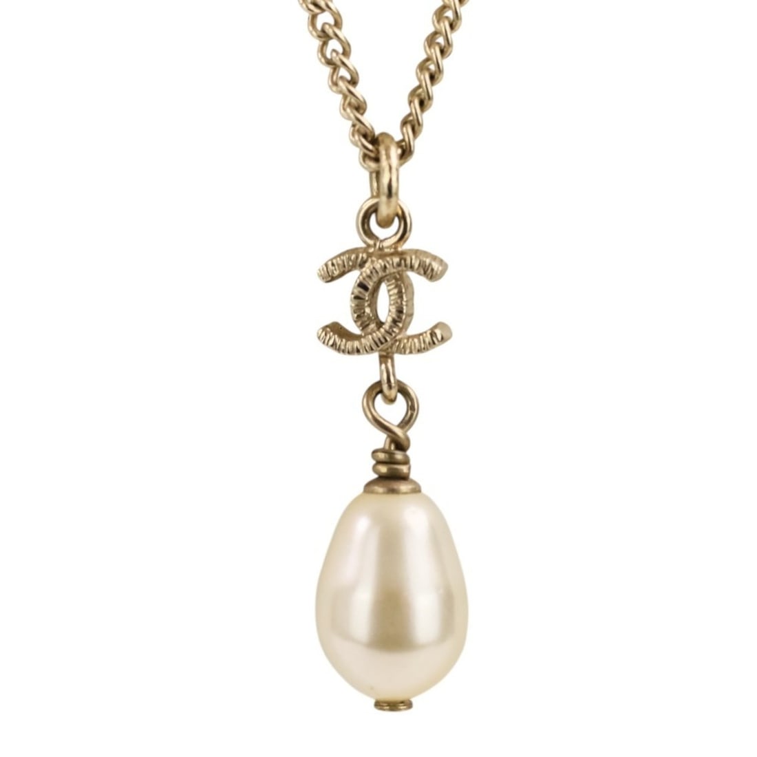 B13S CHANEL Chanel Coco Mark Pearl Chain Necklace Gold Color Women's (1 of 13)