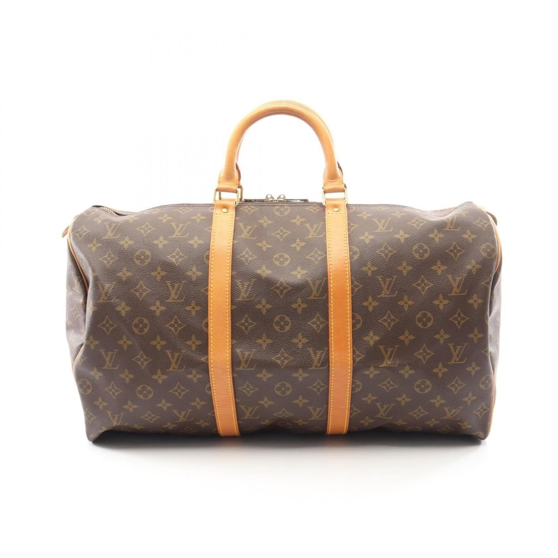 Louis Vuitton Keepall 50 Boston Bag Handbag, Coated Canvas and Leather, Monogram Pattern, Men's: --- Catalog ---Category: SizeSize (HxWxD): 28cm x 51cm x 21.5cm / 11.02'' x 20.07'' x 8.46''Category: DesignType: Boston bag, HandbagColor: BrownGender: Men,WomenMaterial: Coated canvas , PVC ,
