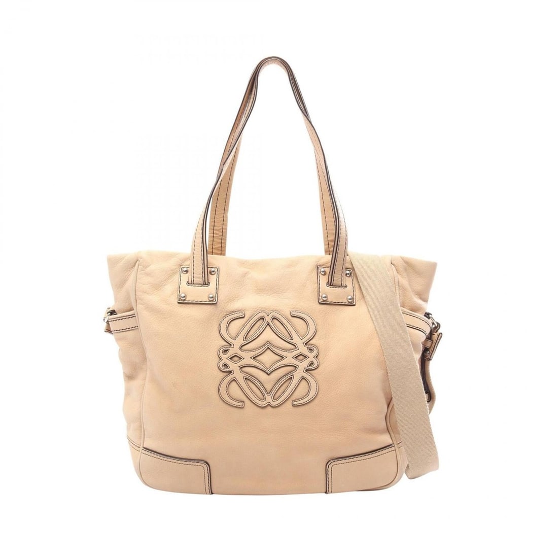 Loewe Anagram 2-Way Tote Bag/Handbag, Leather, Women's, Beige: --- Catalog ---Category: SizeSize (HxWxD): 34cm x 33cm x 14cm / 13.38'' x 12.99'' x 5.51''Category: DesignType: Handbag, Tote bagColor: BeigeGender: WomenMaterial: Leather Category: GeneralBrand: Loew