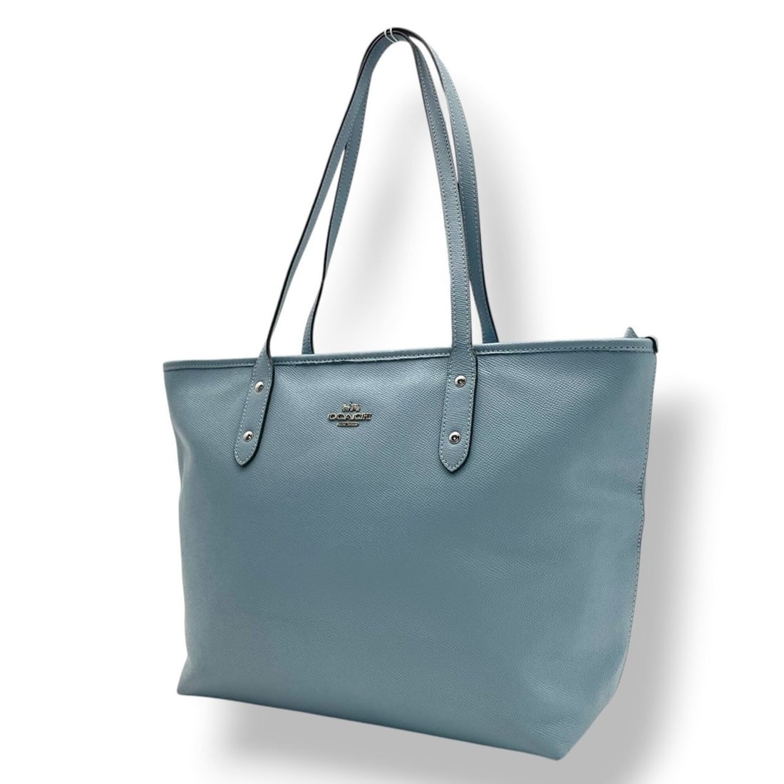 Coach City Zip Top Tote Bag Handbag, Crossgrain Leather, Light Blue, Silver Hardware, Women's S85: --- Catalog ---Category: SizeSize (HxWxD): 26cm x 41cm x 14cm / 10.23'' x 16.14'' x 5.51''Category: DesignType: Handbag, Tote bagColor: Light blueGender: WomenMaterial: Leather Category: GeneralBrand: