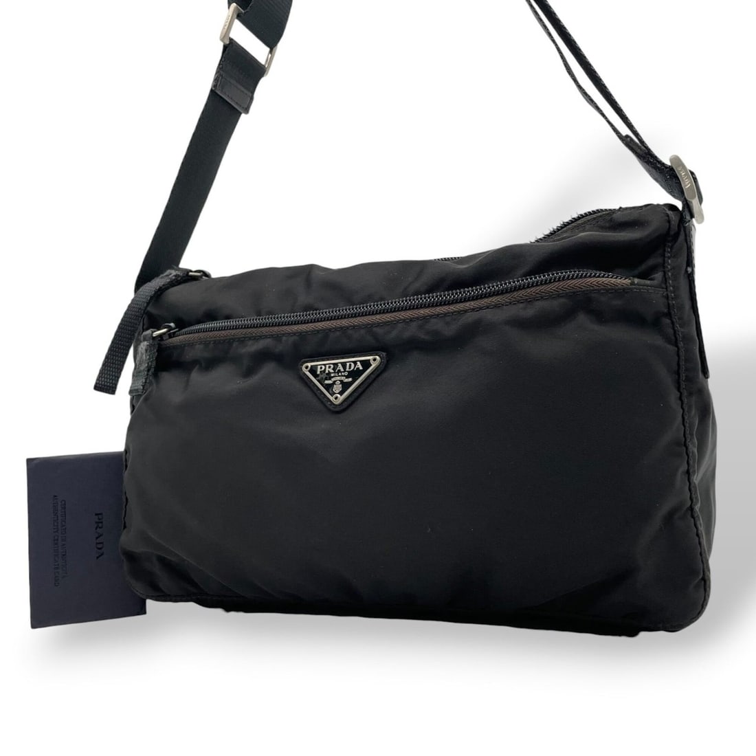PRADA Prada Triangle Logo Shoulder Bag Pochette Tessuto Nylon Leather Black Silver Hardware Men's (1 of 20)