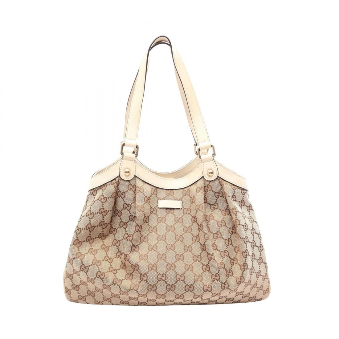 Gucci GG Canvas Tote Bag Handbag Leather Women's Beige/White 388919: --- Catalog ---Category: SizeSize (HxWxD): 26cm x 34cm x 11cm / 10.23'' x 13.38'' x 4.33''Category: DesignType: Handbag, Tote bagColor: Beige, WhiteGender: WomenMaterial: Canvas , Leather Category: Ge