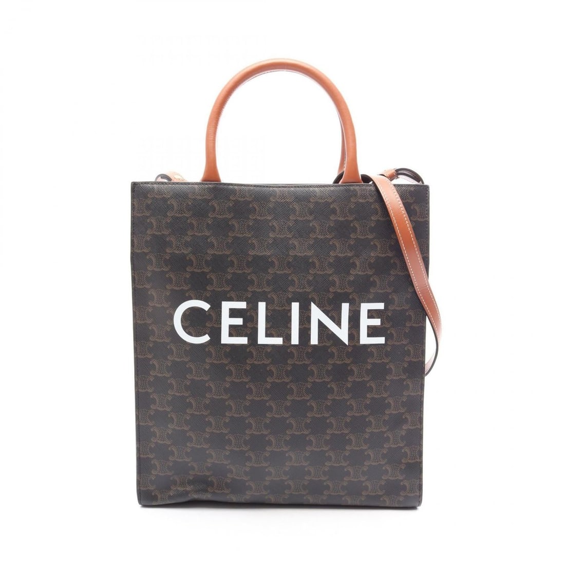 Celine Small Vertical Cabas Triomphe 2-Way Tote Bag/Handbag, Coated Canvas and Leather, Women's,: --- Catalog ---Category: SizeSize (HxWxD): 32.5cm x 28cm x 8cm / 12.79'' x 11.02'' x 3.14''Category: DesignType: Handbag, Tote bagColor: Black, Brown, WhiteGender: WomenMaterial: Coated canvas , Leath