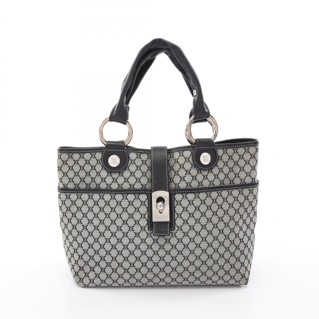 Celine Macadam Tote Bag Handbag Canvas Leather Women's Gray/Black: --- Catalog ---Category: SizeSize (HxWxD): 22cm x 26cm x 11cm / 8.66'' x 10.23'' x 4.33''Category: DesignType: Handbag, Tote bagColor: Black, GrayGender: WomenMaterial: Canvas , Leather Category: Gene