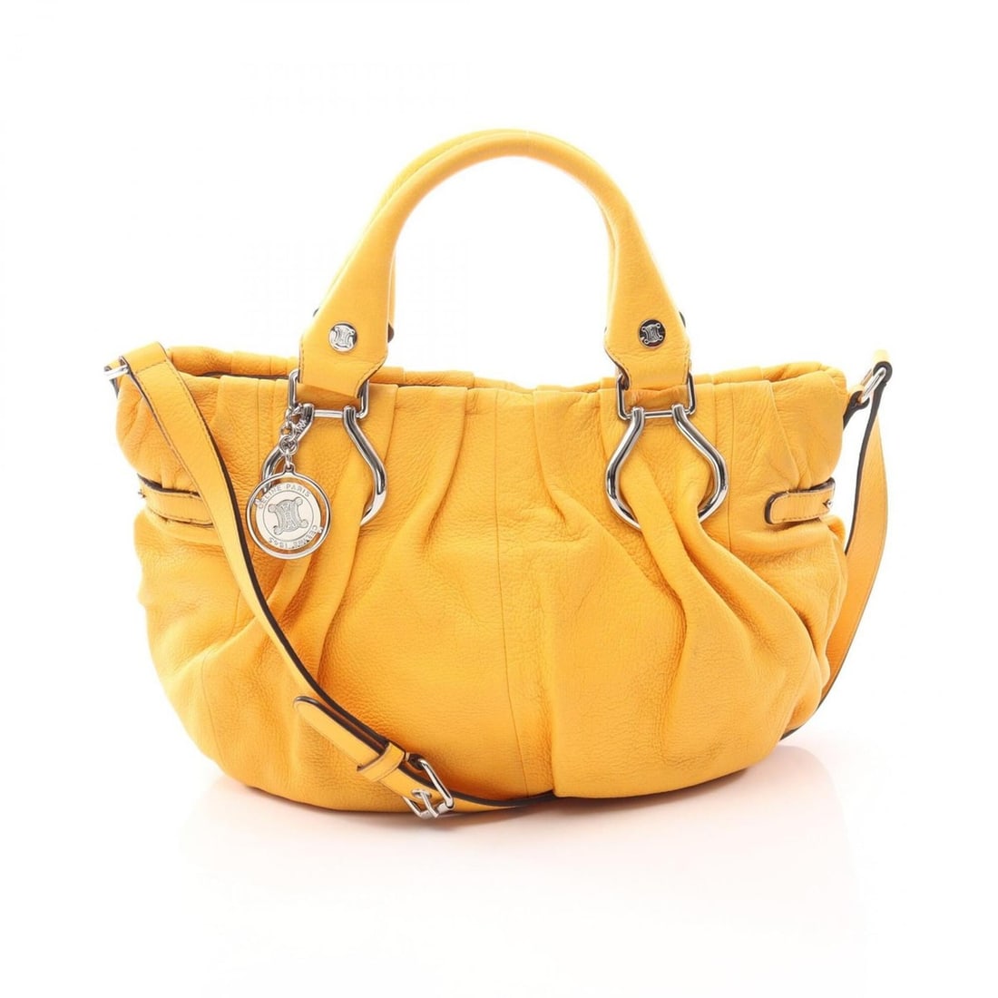 Celine Pillow Small 2-Way Handbag, Leather, Women's, Yellow: --- Catalog ---Category: SizeSize (HxWxD): 26cm x 25cm x 10.5cm / 10.23'' x 9.84'' x 4.13''Category: DesignType: HandbagColor: YellowGender: WomenMaterial: Leather Category: GeneralBrand: Celine--- It