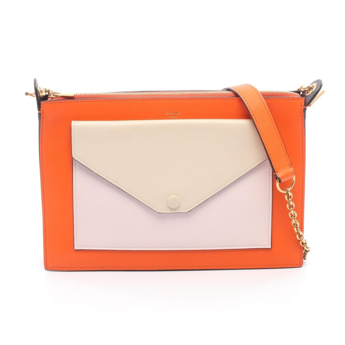 Celine Tricolor Medium Shoulder Bag/Handbag, Leather, Women's, Orange, Pink, Beige: --- Catalog ---Category: SizeSize (HxWxD): 17.5cm x 26cm x 5cm / 6.88'' x 10.23'' x 1.96''Category: DesignType: Handbag, Shoulder bagColor: Beige, Orange, PinkGender: WomenMaterial: Leather Category: 