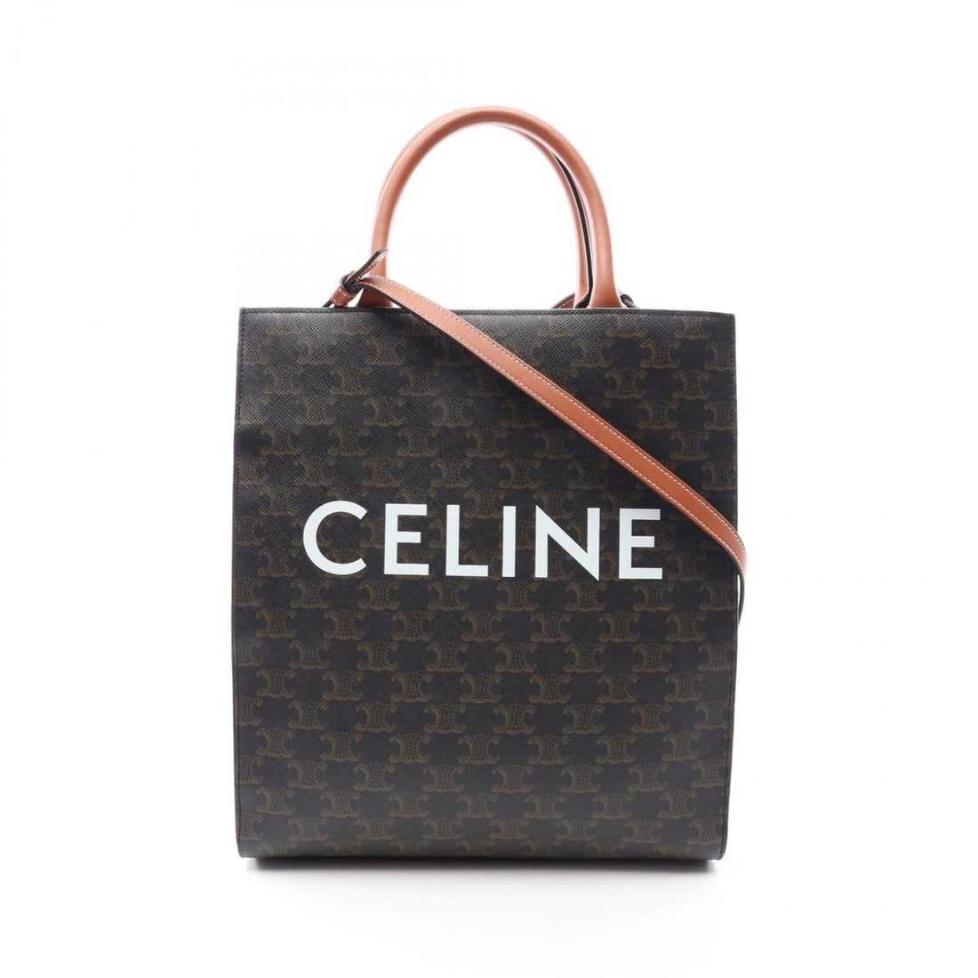 Celine Small Vertical Cabas Triomphe 2-Way Tote Bag/Handbag, Coated Canvas and Leather, Women's,: --- Catalog ---Category: SizeSize (HxWxD): 32.5cm x 28cm x 8cm / 12.79'' x 11.02'' x 3.14''Category: DesignType: Handbag, Tote bagColor: Black, BrownGender: WomenMaterial: Coated canvas , Leather Cate