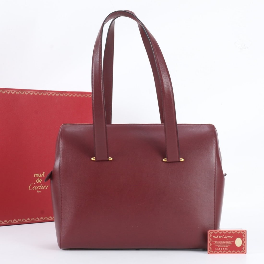 Cartier Must Line Leather Tote Bag, Handbag, Shoulder with Guarantee Card - Women's (1 of 10)