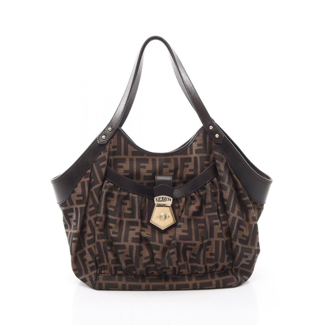 Fendi Zucca handbag, canvas and leather, women's, beige, brown, black.: --- Catalog ---Category: SizeSize (HxWxD): 24cm x 24cm x 13cm / 9.44'' x 9.44'' x 5.11''Category: DesignType: HandbagColor: Beige, Black, BrownGender: WomenMaterial: Canvas , Leather Category: General