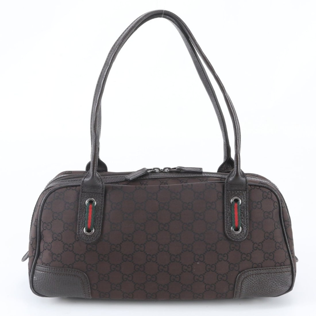 Gucci Sherry Line GG Nylon 293594 Leather Tote Bag Handbag Shoulder for Women: --- Catalog ---Category: SizeSize (HxWxD): 15cm x 34cm x 13cm / 5.9'' x 13.38'' x 5.11''Handle Length: 54cm / 21.25''Category: DesignType: Handbag, Tote bagColor: Dark brownGender: WomenMaterial: Nylo