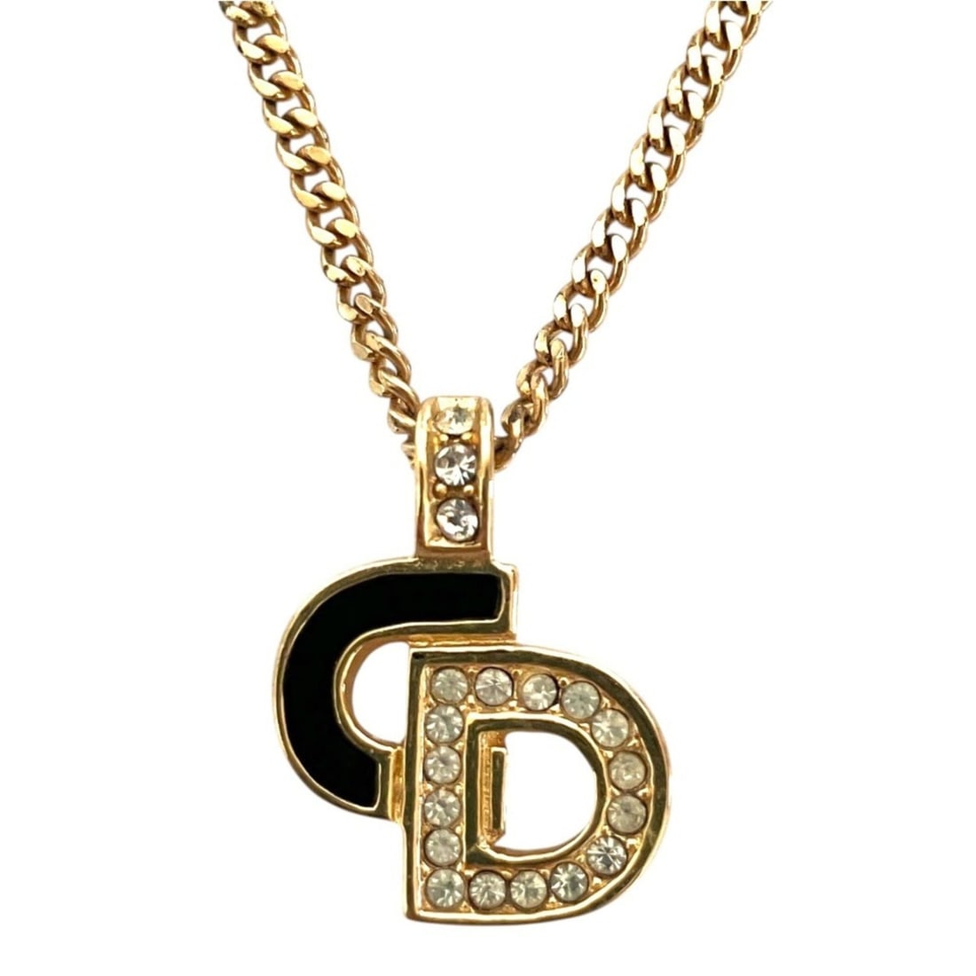 Christian Dior Vintage Logo Rhinestone Necklace, GP Gold Color, Women's: --- Catalog ---Category: SizeNeck Circumference: 44 cm / 17.32''Category: DesignColor: GoldGender: WomenNecklace Type: NecklaceCategory: GeneralBrand: Christian Dior--- Item List ---Section: Condition
