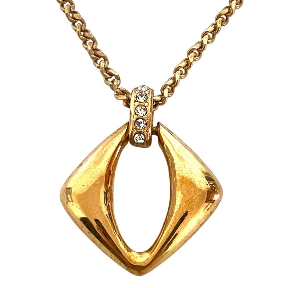 YVES SAINT LAURENT Vintage Rhinestone Square Pendant Necklace, GP Gold Color, Women's: --- Catalog ---Category: SizeNeck Circumference: 57.5 cm / 22.63''Category: DesignColor: GoldGender: WomenMaterial: RhinestoneNecklace Type: NecklaceCategory: GeneralBrand: Yves Saint Laurent--- Item 