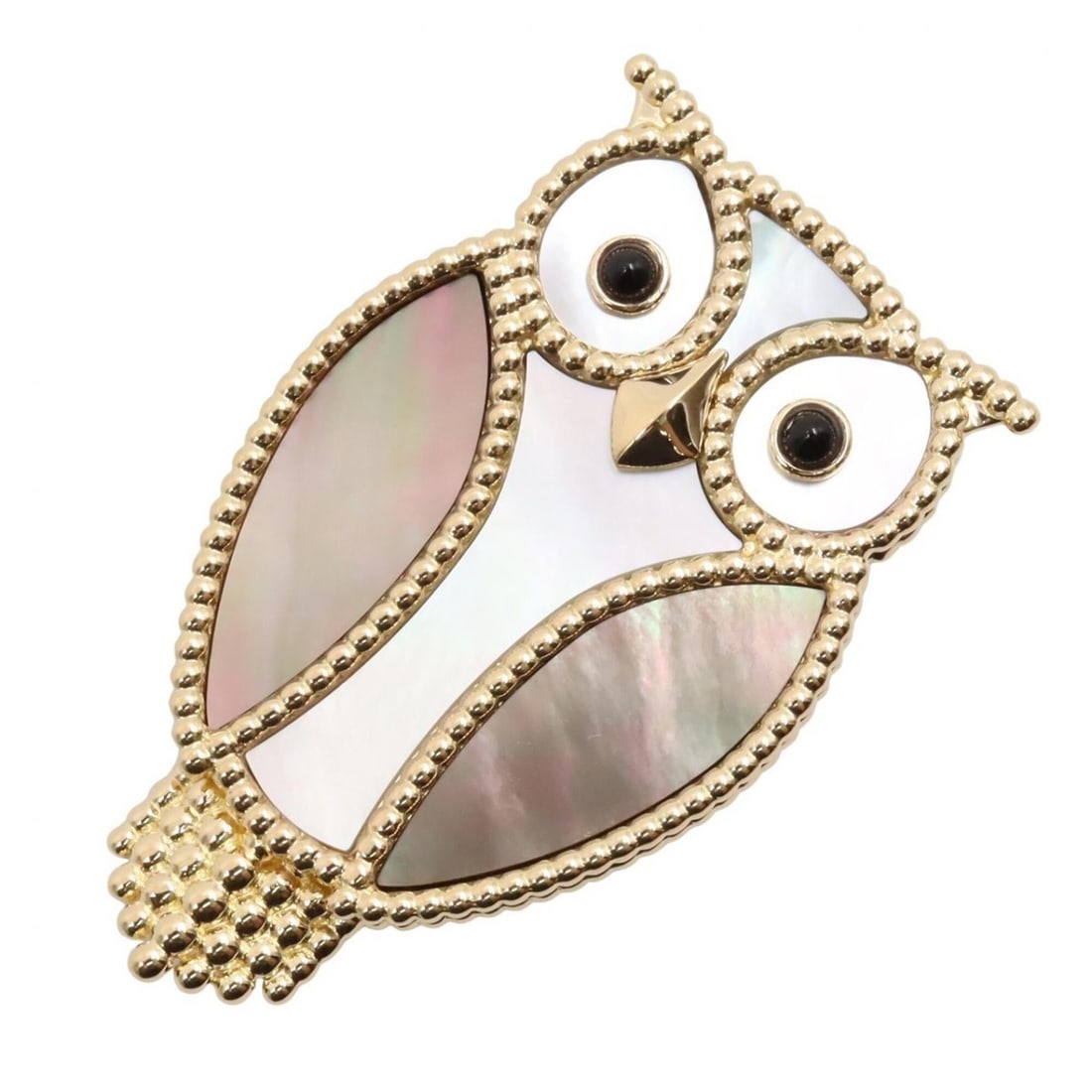 Van Cleef & Arpels Lucky Animals Owl Clip Brooch, 18K (Yellow Gold), Onyx, Mother-of-Pearl, Women's, (1 of 16)