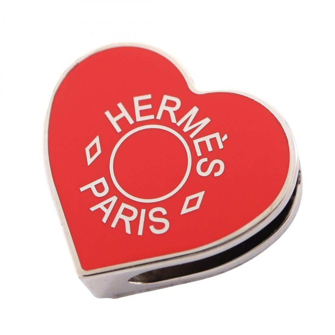 Hermes Cool Heart Scarf Ring, Metal Accessory, Women's, Red/Silver: --- Catalog ---Category: DesignType: Scarf ringColor: Red color, SilverGender: WomenMaterial: Metal Category: GeneralBrand: HermesCategory: Physical PropertiesSize (HxWxD): 2cm x 2.1cm / 0.78'' x 0.82