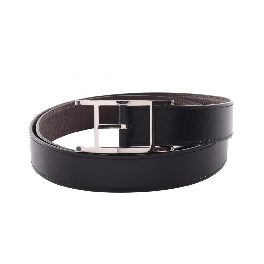 Hermes Cantin 32 Chocolate Reversible Belt, Calfskin (Cowhide), Togo Box Calf, Men's, Black/Brown (1 of 9)