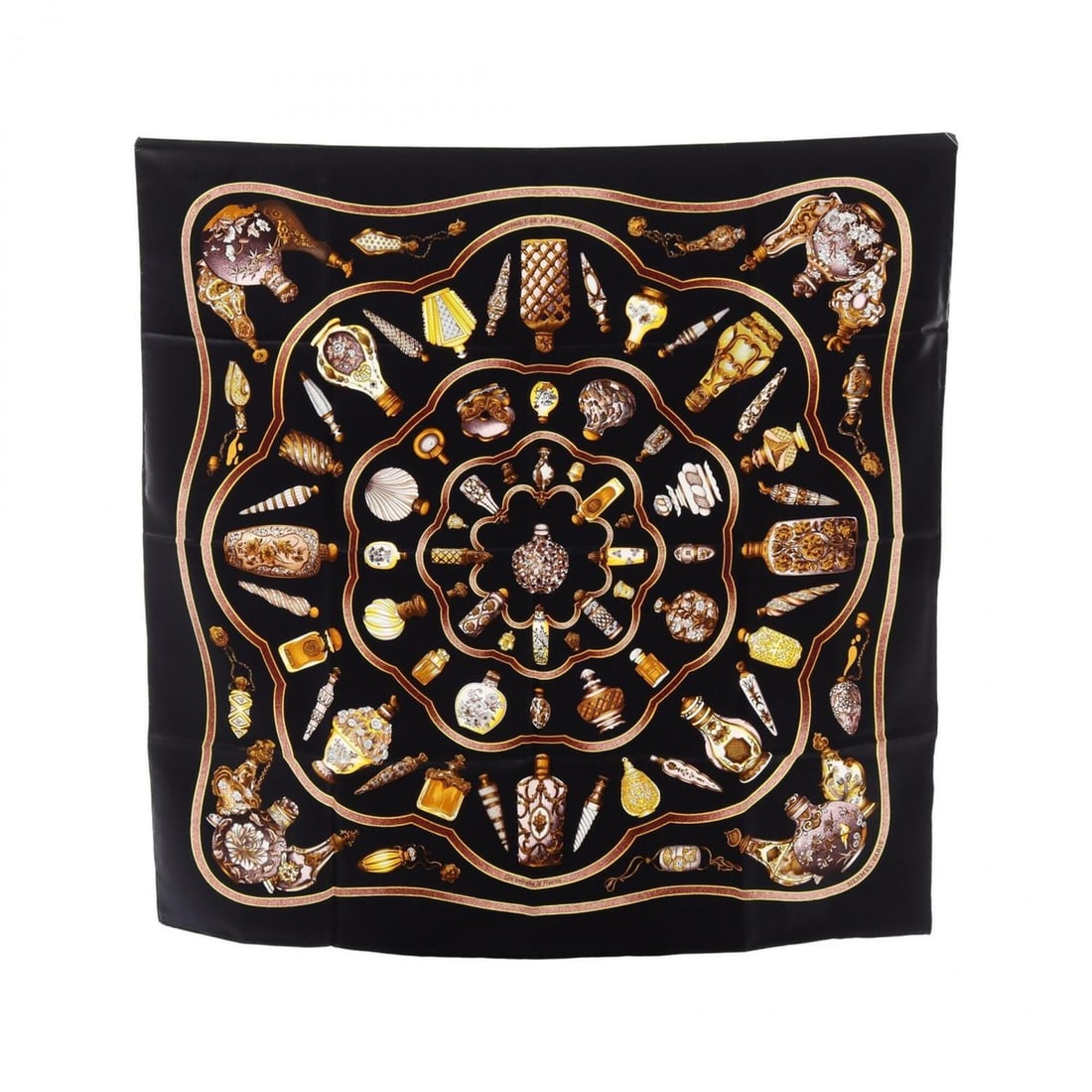 Hermes Carre 90 Qu'importe le flacon Scarf Muffler Silk Women's Black Yellow Multicolor (1 of 10)