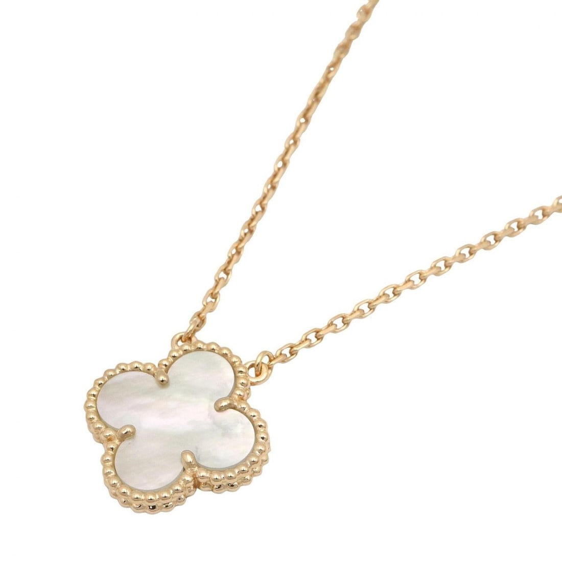 Van Cleef & Arpels Vintage Alhambra Necklace, 18K (Yellow Gold), Mother-of-Pearl, Women's,: --- Catalog ---Category: SizePendant Size: 14.6mm x 14.6mm / 0.57'' x 0.57''Neck Circumference: 37 cm - 41.5 cm / 14.56'' - 16.33''Category: DesignColor: Gold, WhiteGender: WomenMaterial: Yellow gold 