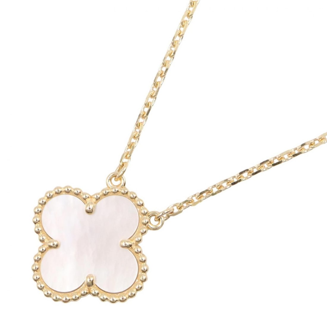 Van Cleef & Arpels Vintage Alhambra Necklace, 18K (Yellow Gold), Mother-of-Pearl, Women's,: --- Catalog ---Category: SizePendant Size: 15mm x 15mm / 0.59'' x 0.59''Neck Circumference: 37 cm - 41.5 cm / 14.56'' - 16.33''Category: DesignColor: Gold, WhiteGender: WomenMaterial: Yellow gold (18K
