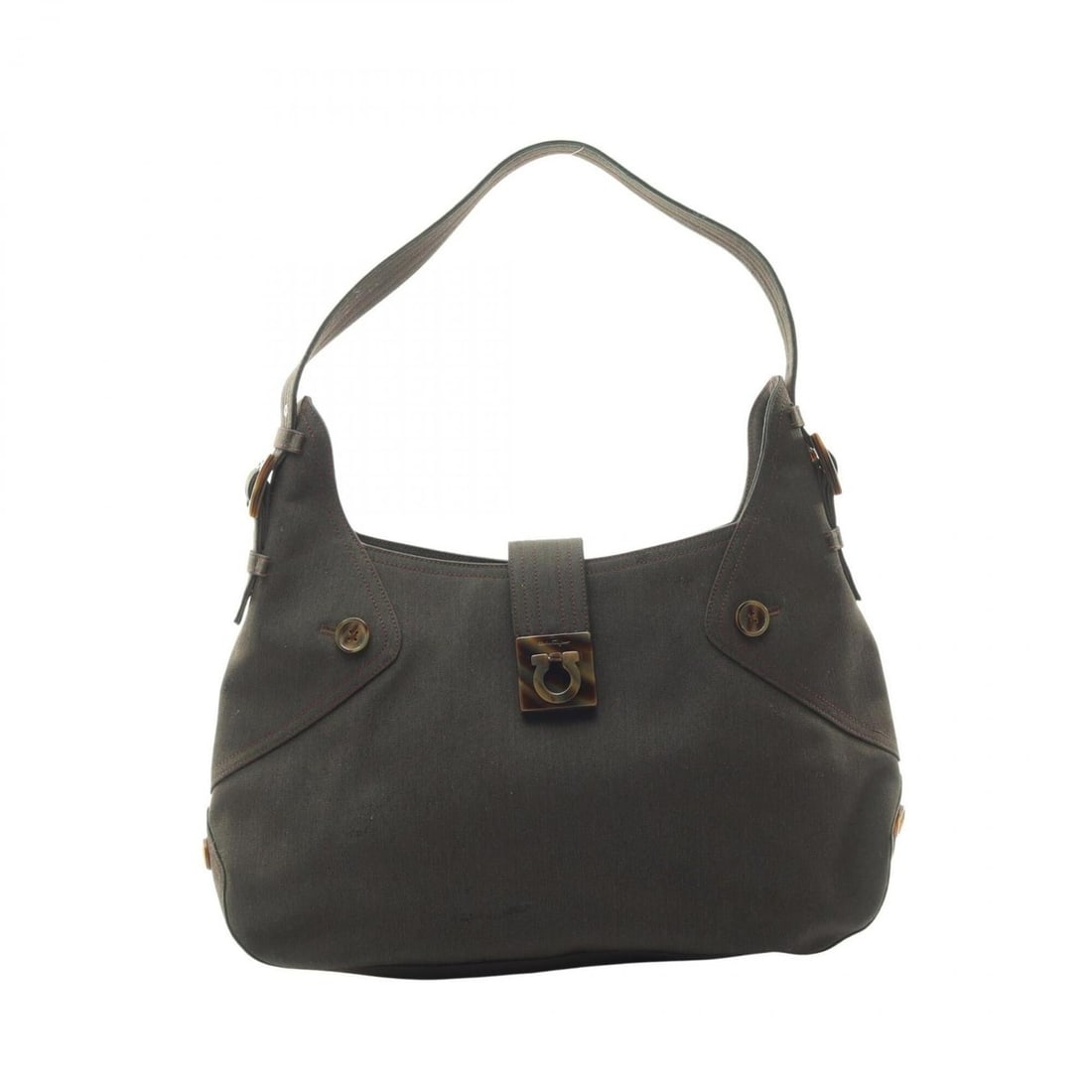 Salvatore Ferragamo Gancini Shoulder Bag/Handbag, Canvas, Women's, Green: --- Catalog ---Category: SizeSize (HxWxD): 23cm x 37cm x 8cm / 9.05'' x 14.56'' x 3.14''Category: DesignType: Handbag, Shoulder bagColor: GreenGender: WomenMaterial: Canvas Category: GeneralBrand: Sal