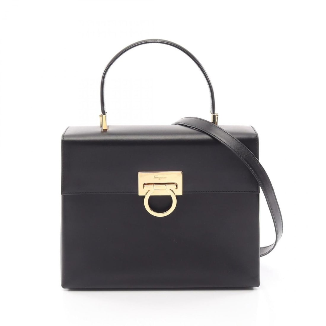 Salvatore Ferragamo Gancini 2-Way Handbag, Leather, Women's, Black: --- Catalog ---Category: SizeSize (HxWxD): 20.5cm x 26cm x 8cm / 8.07'' x 10.23'' x 3.14''Category: DesignType: HandbagColor: BlackGender: WomenMaterial: Leather Category: GeneralBrand: Salvatore Ferr