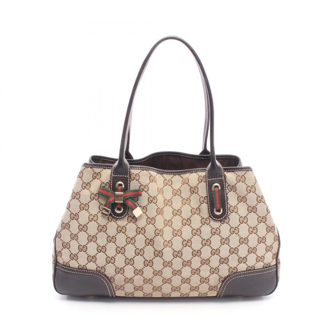 Gucci Princy Sherry Line Tote Bag/Handbag, Canvas and Leather, Women's, Beige/Brown, 163805: --- Catalog ---Category: SizeSize (HxWxD): 23cm x 37cm x 10cm / 9.05'' x 14.56'' x 3.93''Category: DesignType: Handbag, Tote bagColor: Beige, BrownGender: WomenMaterial: Canvas , Leather Category: Gen