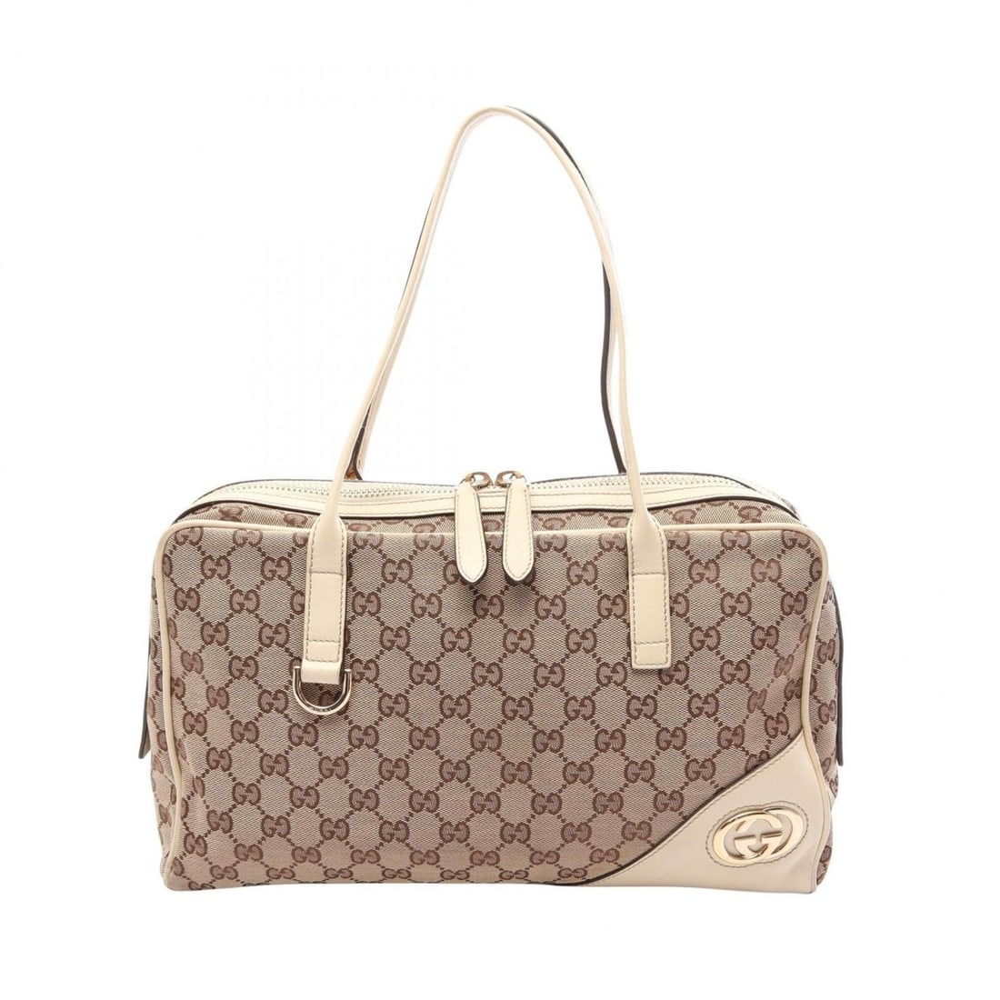 Gucci New Brit GG Canvas Handbag, and Leather, Women's, Beige/Ivory, 169971: --- Catalog ---Category: SizeSize (HxWxD): 21cm x 35cm x 8.5cm / 8.26'' x 13.77'' x 3.34''Category: DesignType: HandbagColor: Beige, IvoryGender: WomenMaterial: GG canvas , Leather Category: GeneralMP