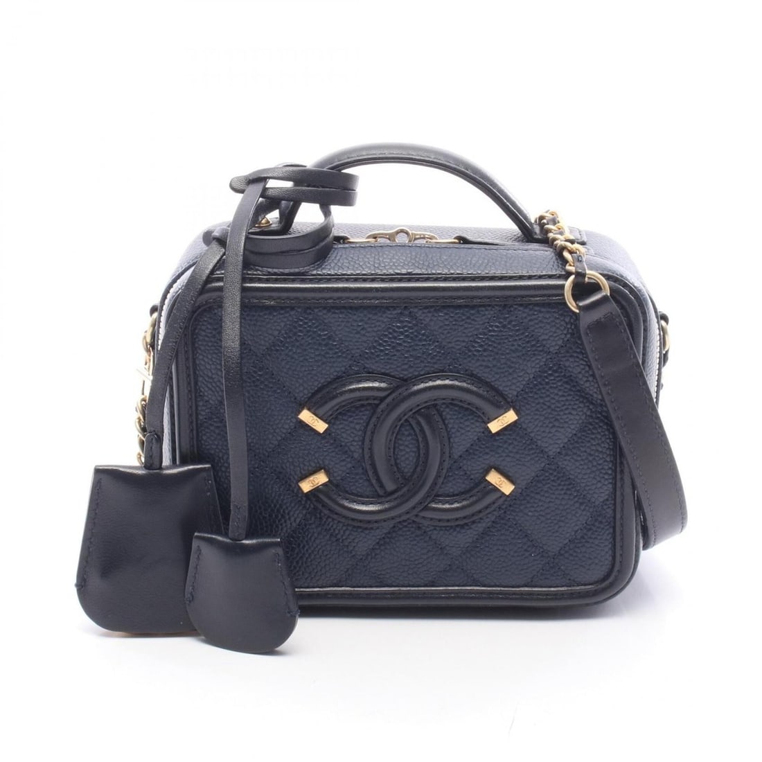 Chanel CC Figley Small Vanity Bag, 2-Way Shoulder Bag/Handbag, Caviar Skin (Grained Calf) Leather,: --- Catalog ---Category: SizeSize (HxWxD): 12cm x 16cm x 7cm / 4.72'' x 6.29'' x 2.75''Category: DesignType: Handbag, Shoulder bag, Vanity bagColor: NavyGender: WomenMaterial: Grained Calfskin , Leath