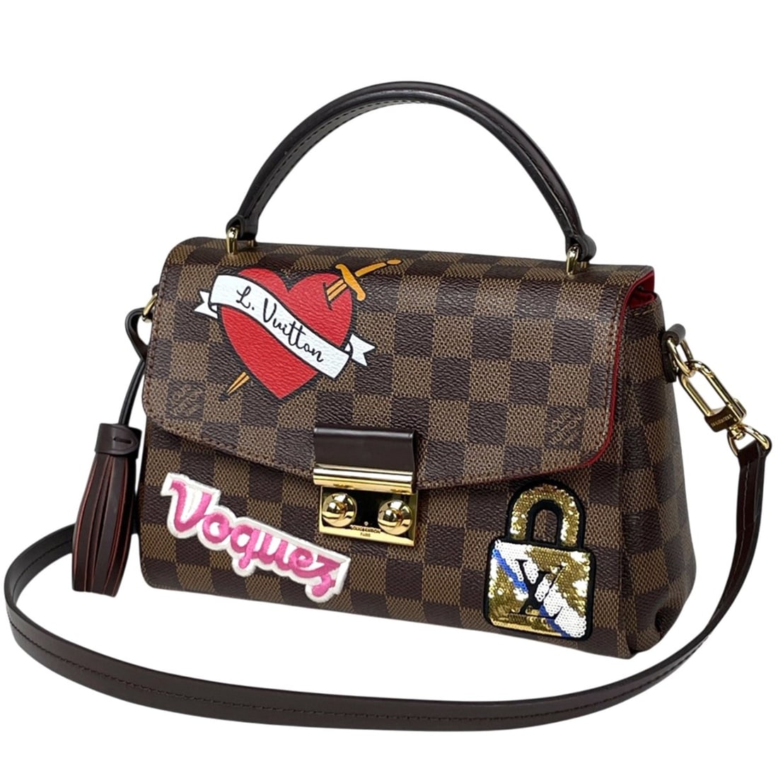 Louis Vuitton Croisette Handbag, 2-way, Sequin Applique, Damier Brown, N40055, Women's: --- Catalog ---Category: SizeSize (HxWxD): 15.5cm x 23cm x 8.5cm / 6.1'' x 9.05'' x 3.34''Category: DesignType: HandbagColor: BrownGender: WomenMaterial: Damier Canvas Category: GeneralBrand: Louis Vu