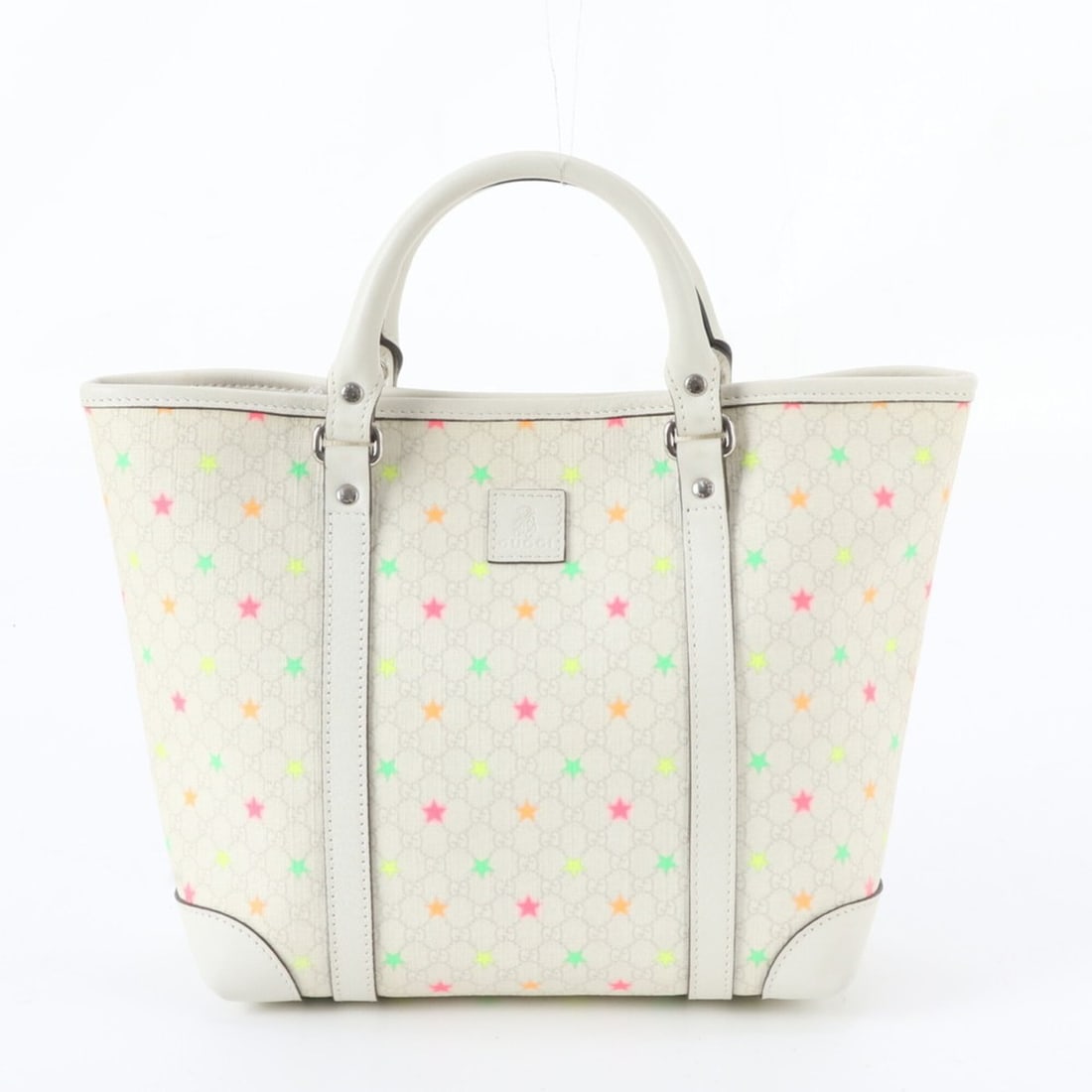 Gucci GG Supreme Star 297557 Leather Handbag Tote Bag for Women: --- Catalog ---Category: SizeSize (HxWxD): 20cm x 20cm x 10cm / 7.87'' x 7.87'' x 3.93''Category: DesignType: Handbag, Tote bagColor: Multi-colorGender: WomenMaterial: Leather , Coated canvas Category
