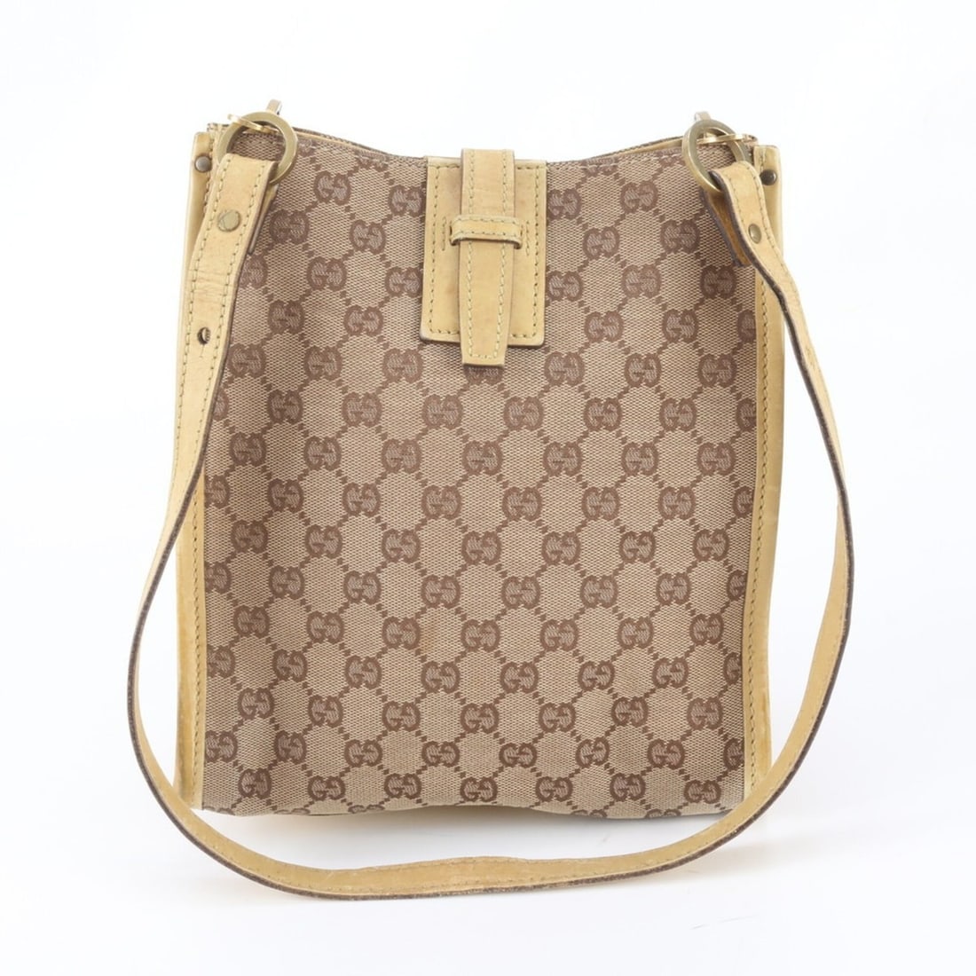Gucci GG Canvas 110292 Leather Shoulder Bag Tote Handbag for Women: --- Catalog ---Category: SizeSize (HxWxD): 26cm x 22cm x 14cm / 10.23'' x 8.66'' x 5.51''Category: DesignType: Handbag, Shoulder bag, Tote bagColor: BeigeGender: WomenMaterial: Leather , Canvas Catego
