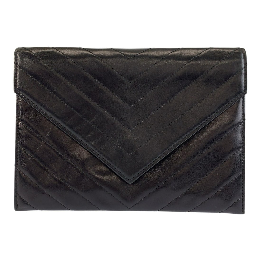 YVES SAINT LAURENT Vintage V-stitch Black Leather Clutch Bag (Second Bag) for Women: --- Catalog ---Category: SizeSize (HxWxD): 17cm x 24cm x 2cm / 6.69'' x 9.44'' x 0.78''Category: DesignType: Clutch bagColor: BlackGender: WomenMaterial: Leather Category: GeneralBrand: Yves Saint