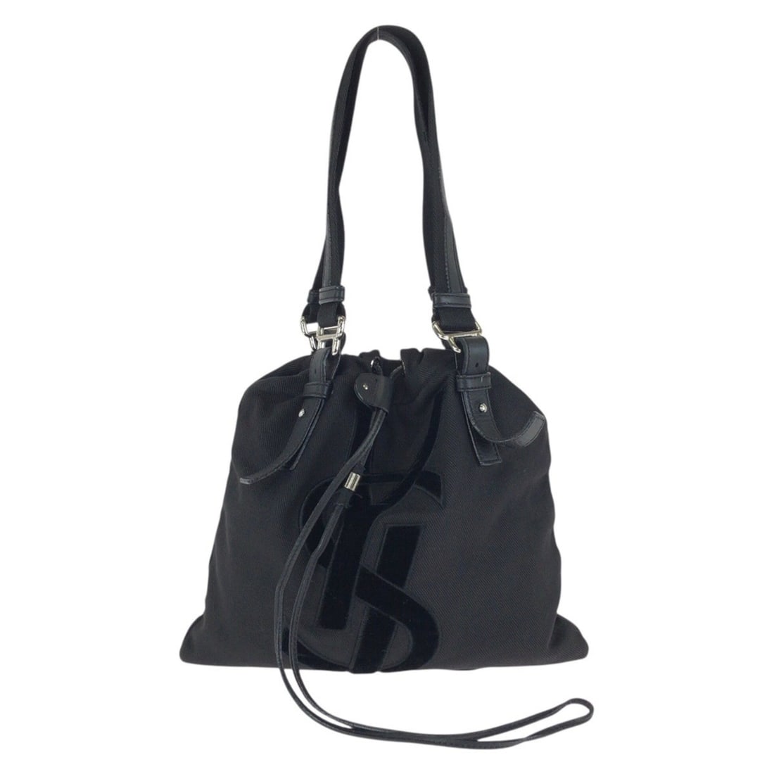Yves Saint Laurent Rive Gauche Vintage Kahala YSL Drawstring Bag, Black, Silver Hardware, Canvas &: --- Catalog ---Category: SizeSize (HxWxD): 27cm x 26cm x 5cm / 10.62'' x 10.23'' x 1.96''Category: DesignType: Shoulder bag, Tote bagColor: BlackGender: WomenMaterial: Canvas , Leather Category: Gener