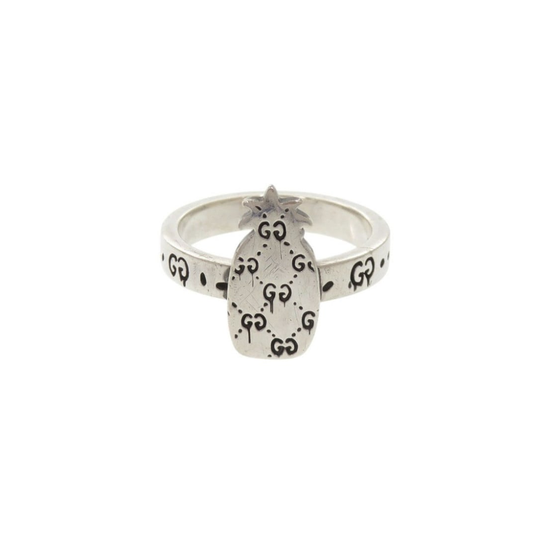 Gucci Ghost Pineapple Motif #22() Sterling Silver 925 Ring 0832GUCCI: --- Catalog ---Category: SizeJP Size: 22US Size: 10.5Category: DesignType: Band ringColor: SilverGender: MenMaterial: Silver 925Category: GeneralBrand: GucciCountry of Origin: Italy--- Item List ---Se