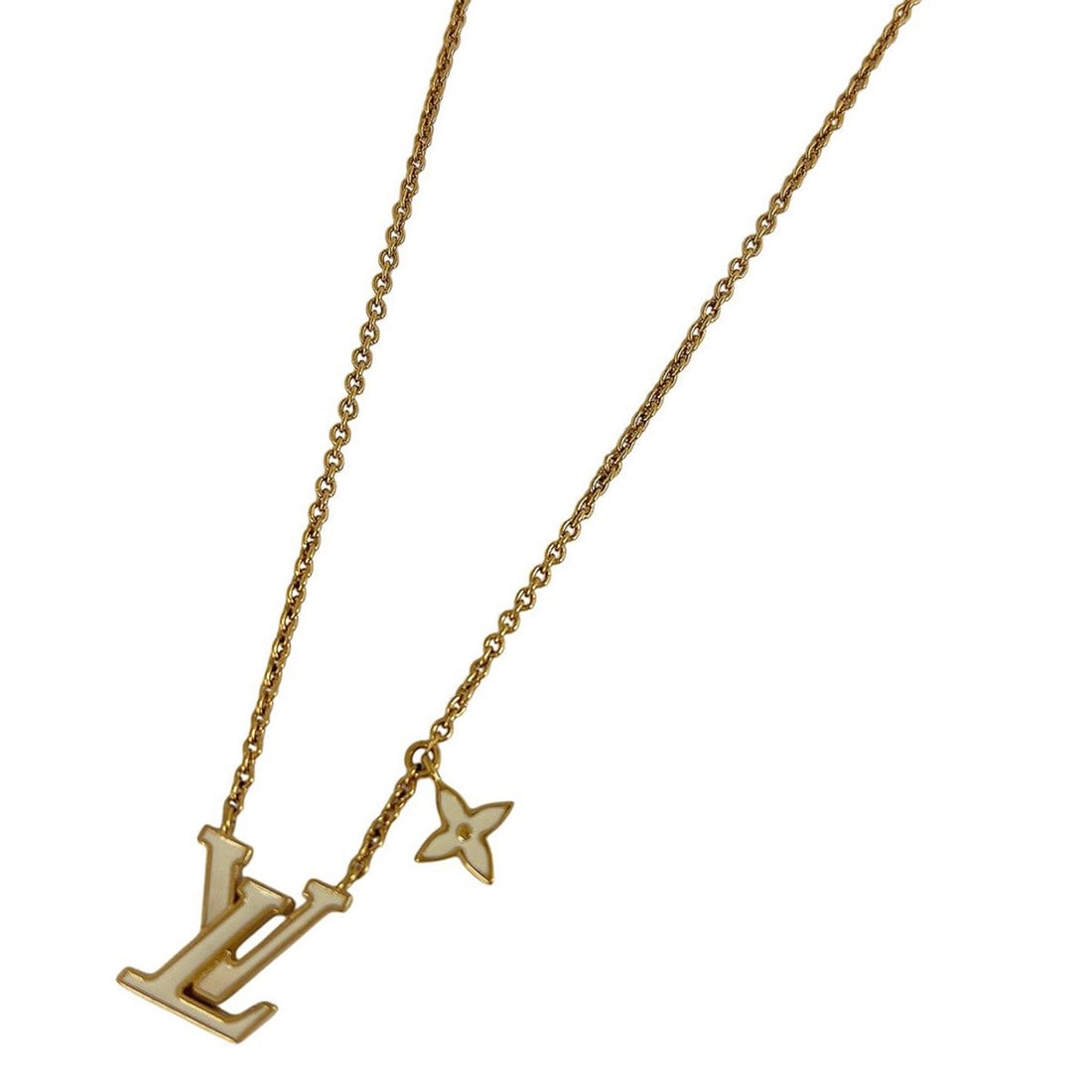 Louis Vuitton LV Iconic Enamel Logo Necklace GP Gold White Women's (1 of 9)
