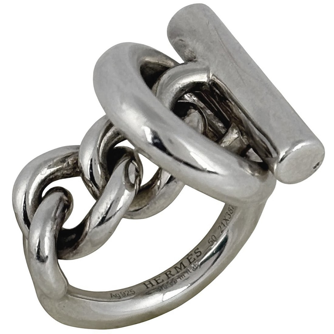 Hermes Croisette Ring MM, Sterling Silver 925, Women's: --- Catalog ---Category: SizeJP Size: 7US Size: 4Category: DesignType: Band ringColor: SilverGender: WomenMaterial: Silver 925Category: GeneralBrand: Hermes--- Item List ---Section: ConditionRanking: 