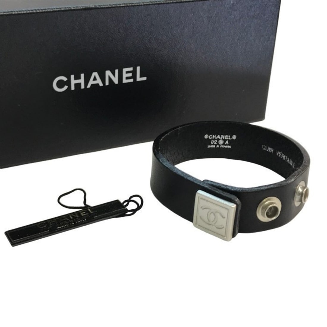 CHANEL Chanel Bangle Women's Leather Bracelet Coco Mark Black (1 of 14)