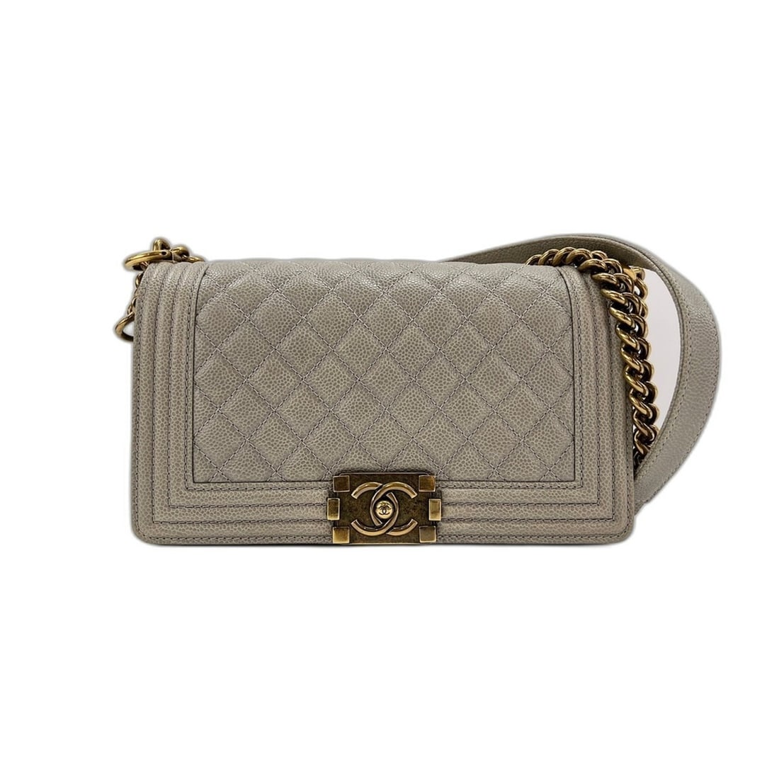 Chanel Boy Shoulder Bag, Gray: --- Catalog ---Category: SizeSize (HxWxD): 16cm x 25cm x 7cm / 6.29'' x 9.84'' x 2.75''Strap Length: 62cm / 24.4''Category: DesignType: Shoulder bagColor: GrayGender: WomenCategory: GeneralLine: Boy C
