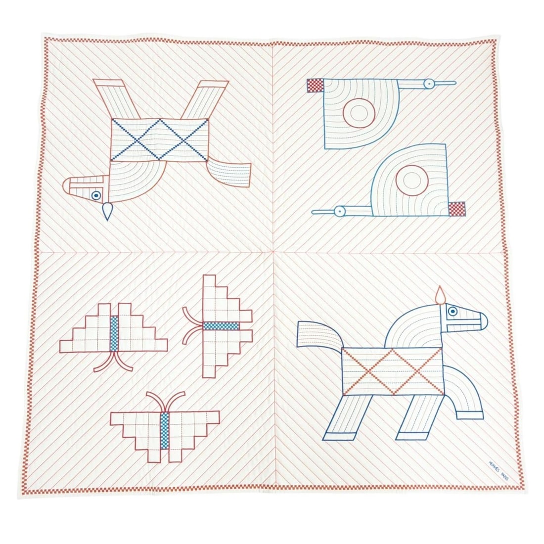 HERMES Quilted Cover, Animaux Natte Wool Cashmere Ecru Blanket, 120 x cm, Made in Germany, Women's,: --- Catalog ---Category: DesignMaterial: Cashmere, WoolCategory: GeneralBrand: HermesCountry of Origin: GermanyCategory: Blanket TypeType: BlanketCategory: Physical PropertiesSize (HxWxD): 1200.00mm x