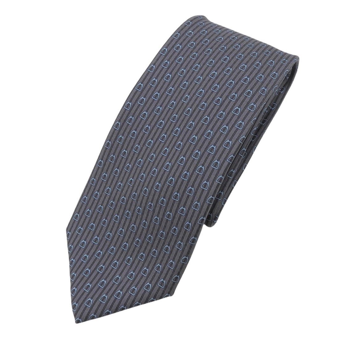 HERMES 100% Silk Tie with Equestrian Motif, Gray and Blue, Made in France, Men's, Comes Box, (1 of 20)