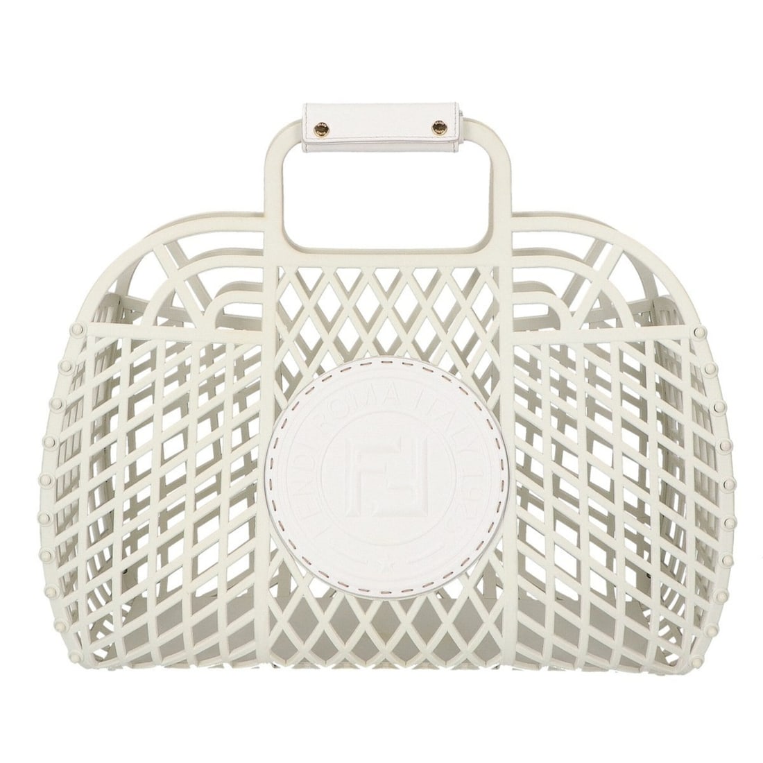 FENDI 8BH389 Medium Basket Bag Handbag White Women's: --- Catalog ---Category: SizeSize (HxWxD): 28cm x 39cm x 15cm / 11.02'' x 15.35'' x 5.9''Category: DesignType: Basket, HandbagColor: WhiteGender: WomenMaterial: Plastic Category: GeneralBrand: Fendi--