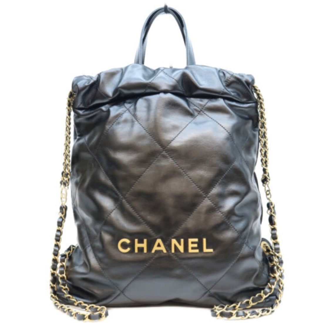 CHANEL AS3859 Black Chanel 22 Shiny Calf Small Backpack Rucksack Women's: --- Catalog ---Category: SizeSize (HxWxD): 35cm x 28cm x 7.5cm / 13.77'' x 11.02'' x 2.95''Category: DesignType: BackpackColor: BlackGender: WomenMaterial: Leather Leather/Fur Type: CalfskinCategory: 