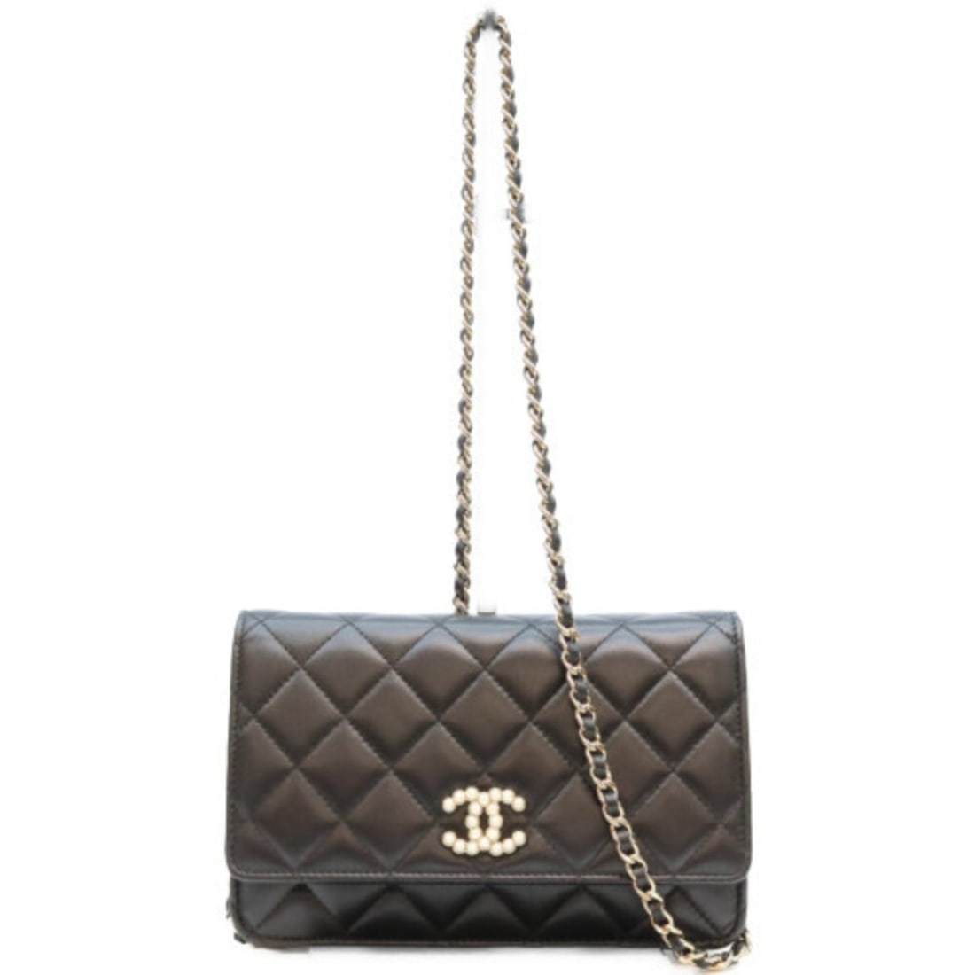 CHANEL A33814 Lambskin Coco Pearl Matelassé Chain Wallet Shoulder Bag Black Gold Hardware Women's (1 of 17)
