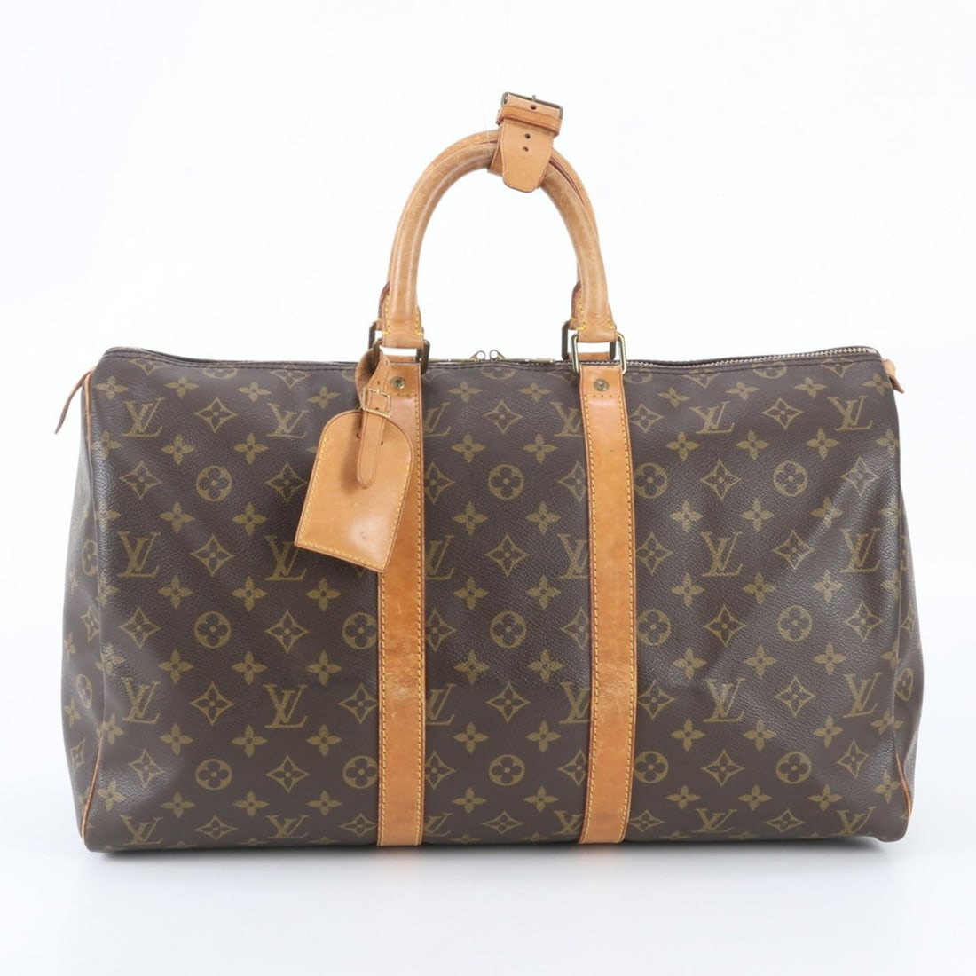 Louis Vuitton Monogram Keepall 45 M41428 Leather Boston Handbag Tote Bag Carry-on for Men: --- Catalog ---Category: SizeSize (HxWxD): 30cm x 45cm x 21cm / 11.81'' x 17.71'' x 8.26''Category: DesignType: Boston bag, Tote bagColor: BrownGender: MenMaterial: Leather , Coated canvas Category: G