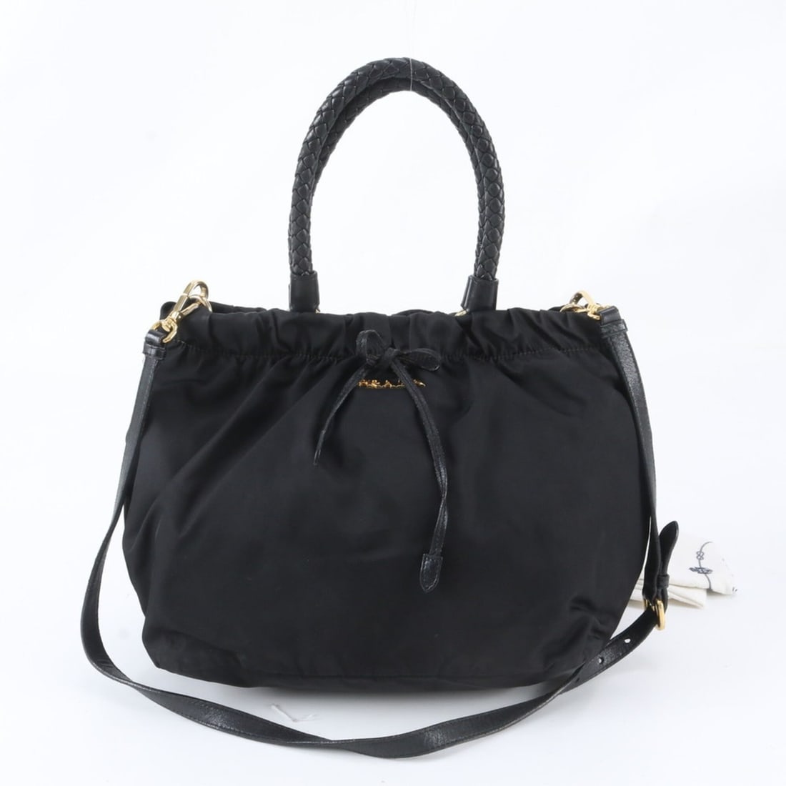 Prada Tessuto Nylon Ribbon Leather 2-Way Shoulder Bag/Tote Bag, Black, Women's: --- Catalog ---Category: SizeSize (HxWxD): 23cm x 27cm x 15cm / 9.05'' x 10.62'' x 5.9''Category: DesignType: Shoulder bag, Tote bagColor: BlackGender: WomenMaterial: Nylon , Leather Category: General
