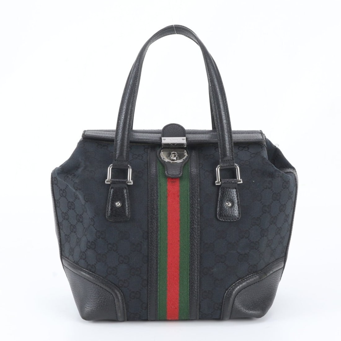 Gucci GG Canvas Sherry Line 146002 Leather Handbag Tote Bag Black Women's: --- Catalog ---Category: SizeSize (HxWxD): 25cm x 23cm x 14cm / 9.84'' x 9.05'' x 5.51''Category: DesignType: Handbag, Tote bagColor: BlackGender: WomenMaterial: Leather , Canvas Category: GeneralBran