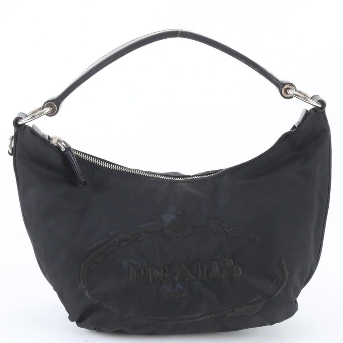 Prada Tessuto Nylon Logo Hobo Leather Shoulder Bag Handbag Black Women's: --- Catalog ---Category: SizeSize (HxWxD): 18cm x 23cm x 9cm / 7.08'' x 9.05'' x 3.54''Category: DesignType: Handbag, Shoulder bagColor: BlackGender: WomenMaterial: Nylon , Leather Category: GeneralBr